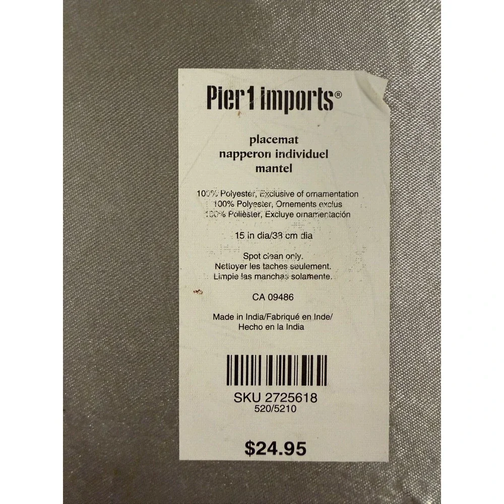 Pier 1 Imports Placemat Home 15in Silver Good Beaded‎ Crystal Mandala Scalloped